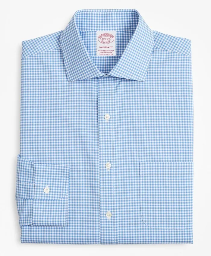 Brooks Brothers Dress Shirts Stretch Madison ClassicFit Dress Shirt NonIron Poplin English Collar Gingham Blue 8211 Men Brooks Brothers Dress Shirts Stretch Madison ClassicFit Dress Shirt NonIron Poplin English Collar Gingham Blue 8211 Men