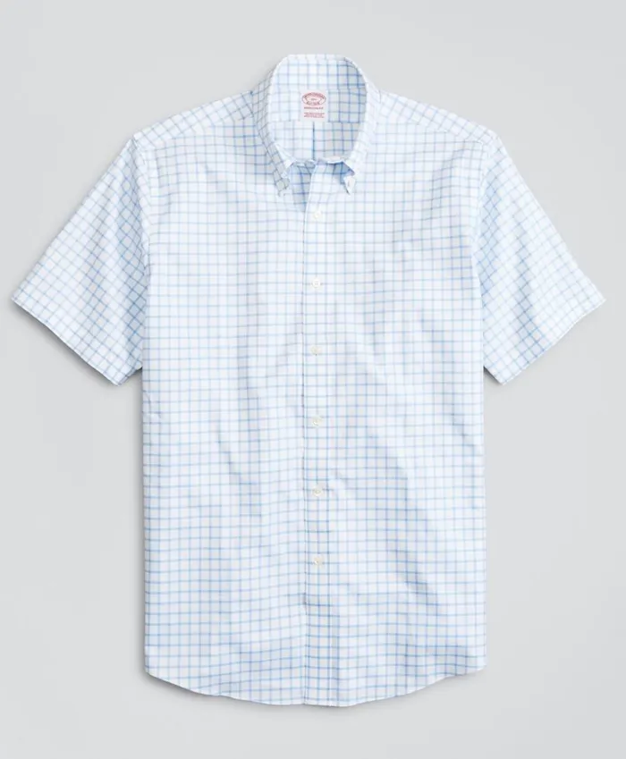 Brooks Brothers Dress Shirts Stretch Madison ClassicFit Dress Shirt NonIron Twill ShortSleeve Grid Check Light Blue 8211 Men Brooks Brothers Dress Shirts Stretch Madison ClassicFit Dress Shirt NonIron Twill ShortSleeve Grid Check Light Blue 8211 Men