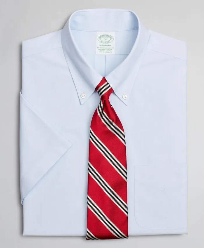 Brooks Brothers Dress Shirts Stretch Milano SlimFit Dress Shirt NonIron Poplin EndonEnd ShortSleeve Light Blue 8211 Men Brooks Brothers Dress Shirts Stretch Milano SlimFit Dress Shirt NonIron Poplin EndonEnd ShortSleeve Light Blue 8211 Men