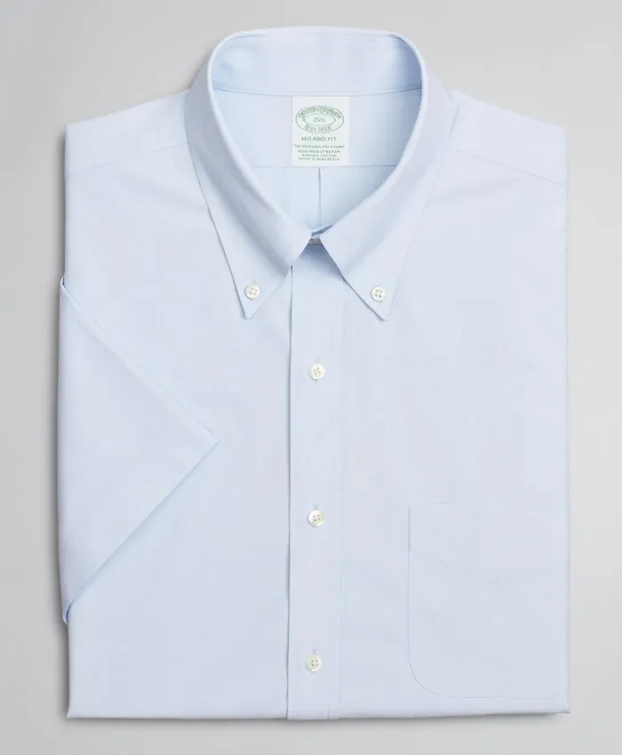 Brooks Brothers Dress Shirts Stretch Milano SlimFit Dress Shirt NonIron Poplin EndonEnd ShortSleeve Light Blue 8211 Men Brooks Brothers Dress Shirts Stretch Milano SlimFit Dress Shirt NonIron Poplin EndonEnd ShortSleeve Light Blue 8211 Men