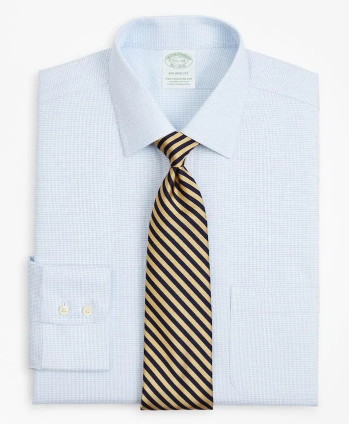 Brooks Brothers Dress Shirts Stretch Milano SlimFit Dress Shirt NonIron Twill Ainsley Collar MicroCheck Light Blue 8211 Men Brooks Brothers Dress Shirts Stretch Milano SlimFit Dress Shirt NonIron Twill Ainsley Collar MicroCheck Light Blue 8211 Men