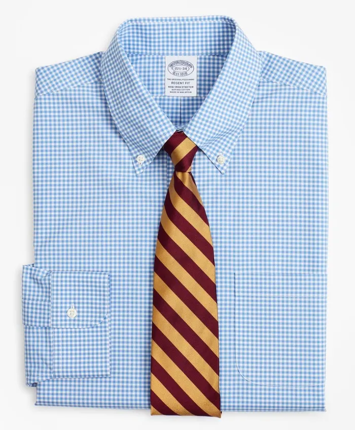 Brooks Brothers Dress Shirts Stretch Regent Fitted Dress Shirt NonIron Poplin ButtonDown Collar Gingham Blue 8211 Men Brooks Brothers Dress Shirts Stretch Regent Fitted Dress Shirt NonIron Poplin ButtonDown Collar Gingham Blue 8211 Men