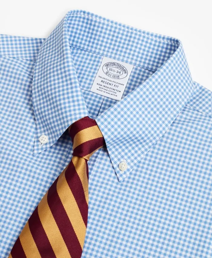 Brooks Brothers Dress Shirts Stretch Regent Fitted Dress Shirt NonIron Poplin ButtonDown Collar Gingham Blue 8211 Men Brooks Brothers Dress Shirts Stretch Regent Fitted Dress Shirt NonIron Poplin ButtonDown Collar Gingham Blue 8211 Men