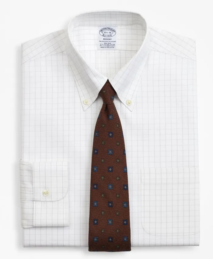 Brooks Brothers Dress Shirts Stretch Regent Fitted Dress Shirt NonIron Windowpane Grey 8211 Men Brooks Brothers Dress Shirts Stretch Regent Fitted Dress Shirt NonIron Windowpane Grey 8211 Men