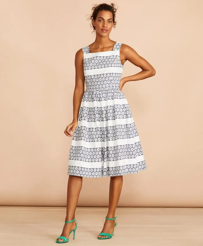Brooks Brothers Dresses FloralEmbroidered Cotton Eyelet Dress Whiteblue 8211 Women