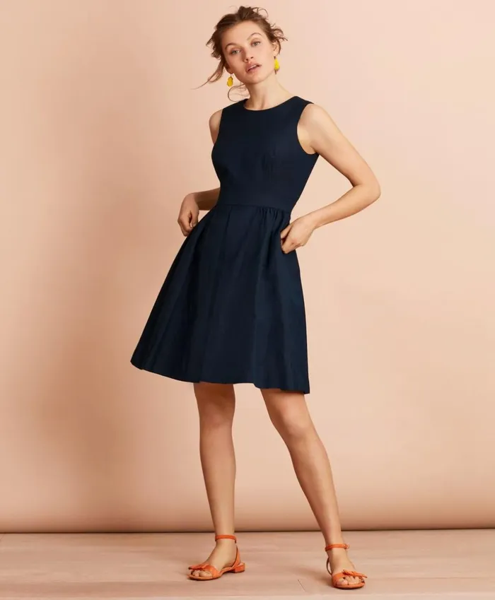 Brooks Brothers Dresses Irish LinenCotton ALine Dress Navy 8211 Women