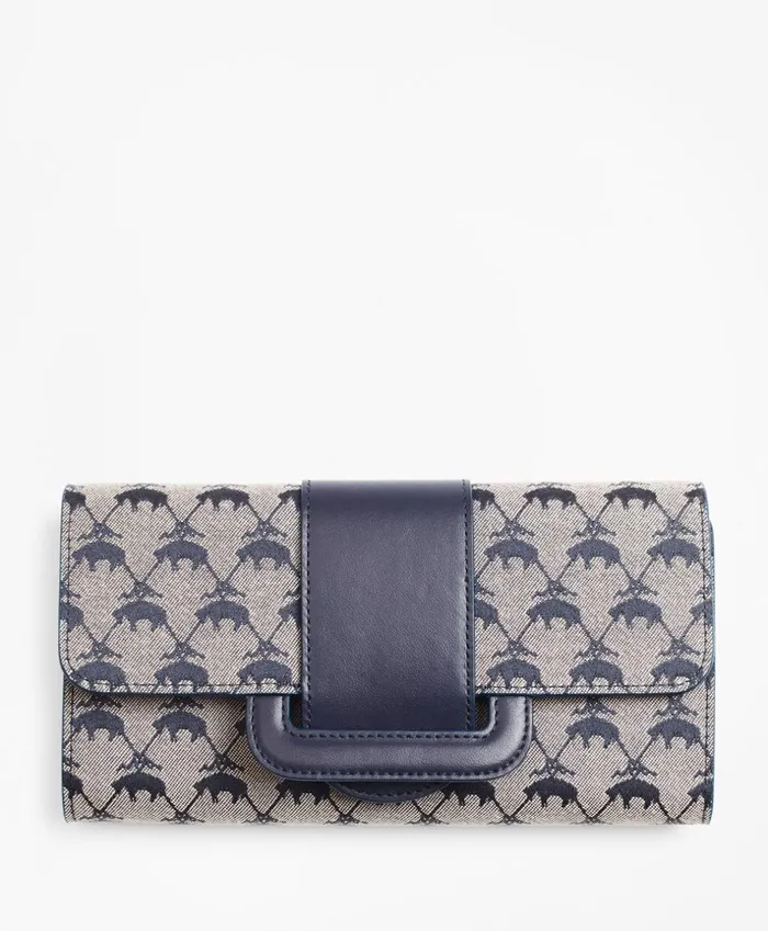 Brooks Brothers Handbags and Wallets LeatherTrimmed Logo Jacquard EnvelopeFlap Wallet Navykhaki 8211 Women