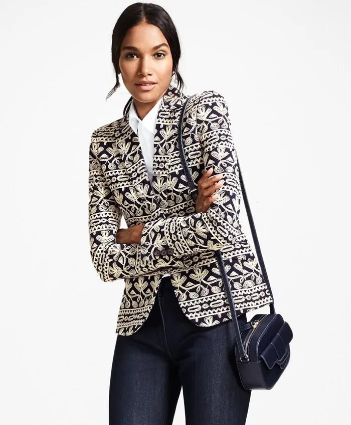 Brooks Brothers Jackets Embroidered Cotton Corduroy Jacket Navy 8211 Women
