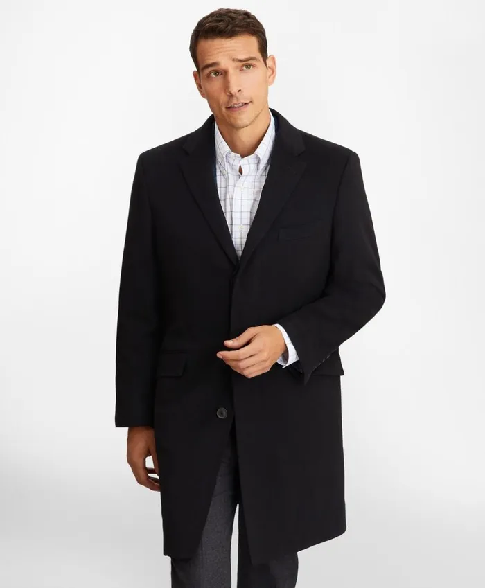 Brooks Brothers Outerwear BrooksStorm Westbury Cashmere Overcoat Black 8211 Men