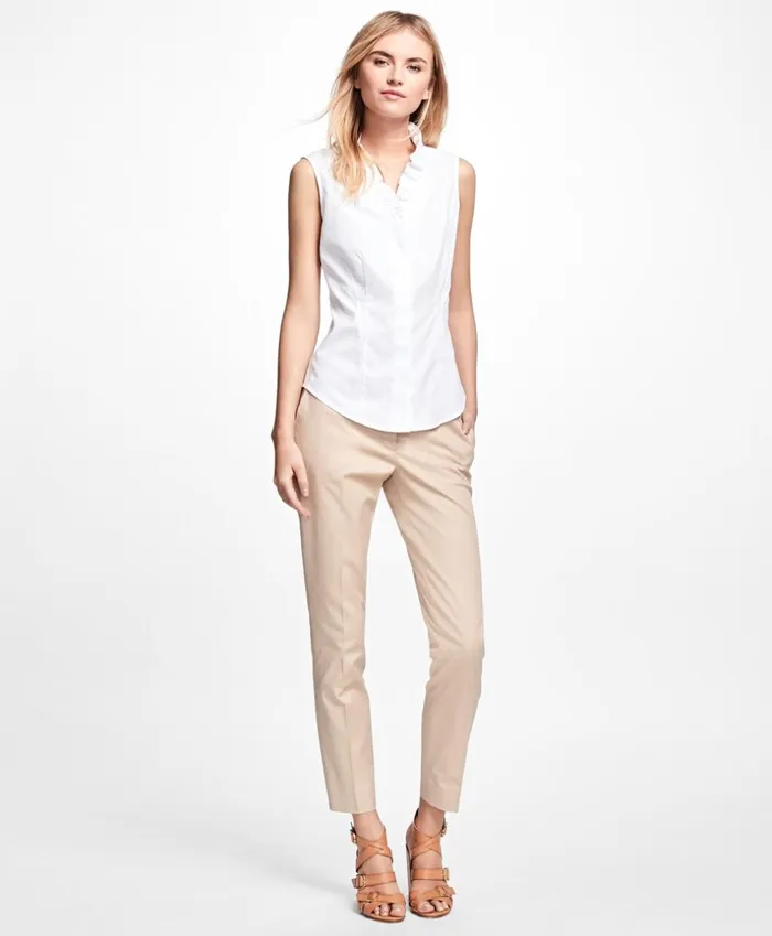 Brooks Brothers Petites Petite NonIron Sleeveless Ruffled Blouse White 8211 Women Brooks Brothers Petites Petite NonIron Sleeveless Ruffled Blouse White 8211 Women