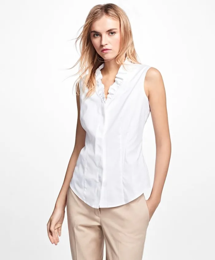 Brooks Brothers Petites Petite NonIron Sleeveless Ruffled Blouse White 8211 Women Brooks Brothers Petites Petite NonIron Sleeveless Ruffled Blouse White 8211 Women