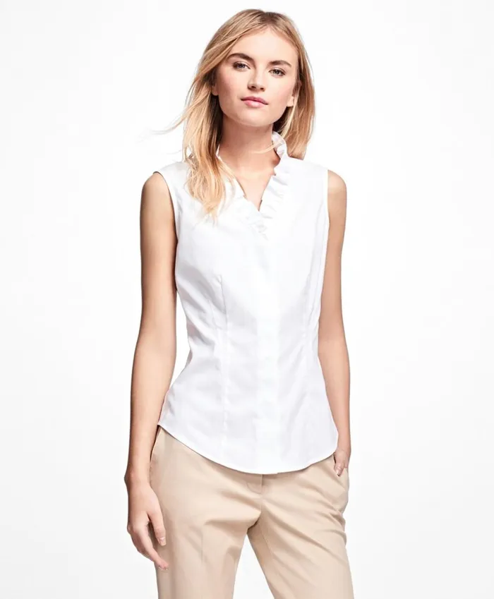 Brooks Brothers Petites Petite NonIron Sleeveless Ruffled Blouse White 8211 Women Brooks Brothers Petites Petite NonIron Sleeveless Ruffled Blouse White 8211 Women