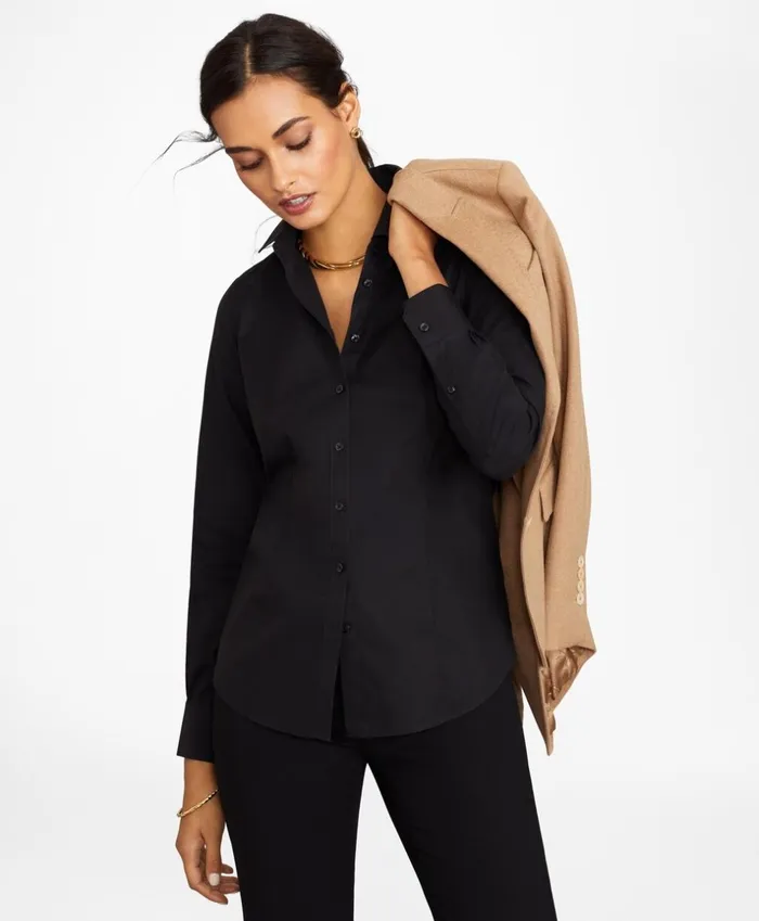 Brooks Brothers Petites Petite NonIron TailoredFit Stretch Supima Cotton Dress Shirt Black 8211 Women