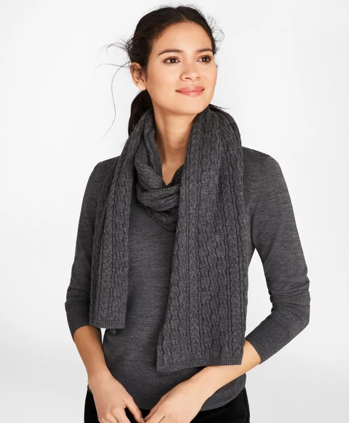 Brooks Brothers Scarves Hats and Gloves CableKnit Merino Wool Scarf Charcoal 8211 Women Brooks Brothers Scarves Hats and Gloves CableKnit Merino Wool Scarf Charcoal 8211 Women