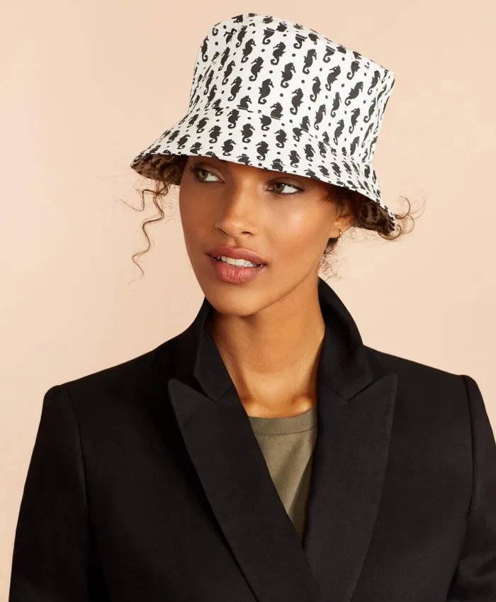 Brooks Brothers Scarves Hats and Gloves SeahorsePrint Bucket Hat Whiteblack 8211 Women Brooks Brothers Scarves Hats and Gloves SeahorsePrint Bucket Hat Whiteblack 8211 Women