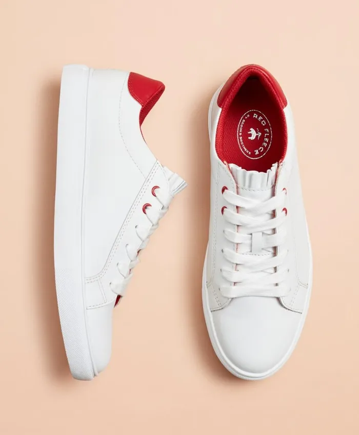 Brooks Brothers Shoes and Belts RuffleTrim ColorBlock Leather LowTop Sneakers Red 8211 Women Brooks Brothers Shoes and Belts RuffleTrim ColorBlock Leather LowTop Sneakers Red 8211 Women