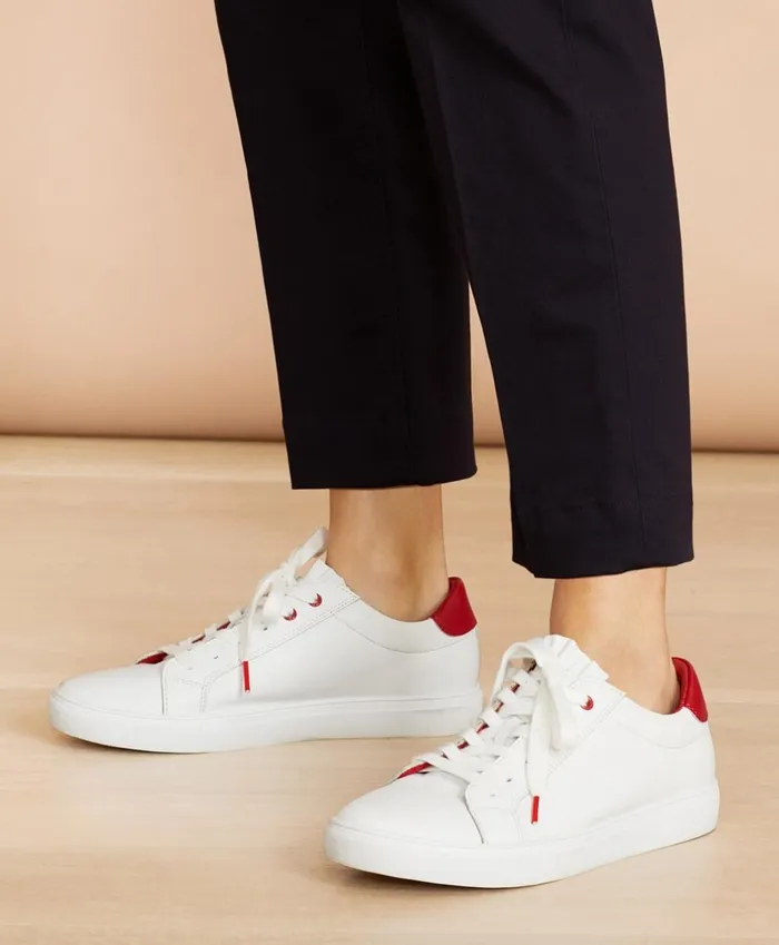 Brooks Brothers Shoes and Belts RuffleTrim ColorBlock Leather LowTop Sneakers Red 8211 Women Brooks Brothers Shoes and Belts RuffleTrim ColorBlock Leather LowTop Sneakers Red 8211 Women