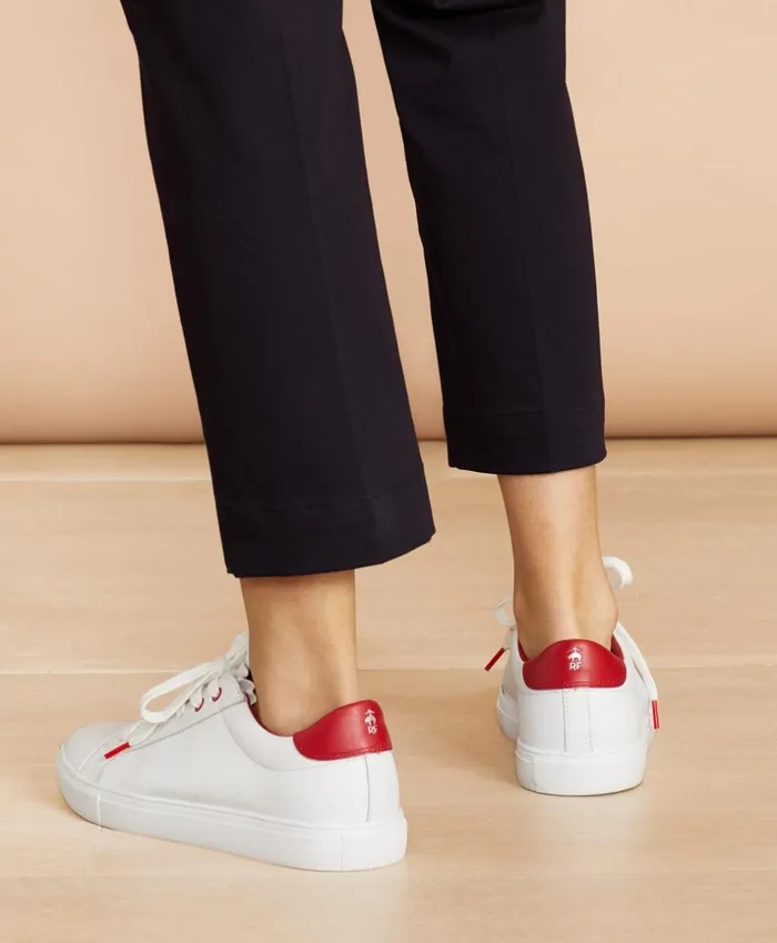 Brooks Brothers Shoes and Belts RuffleTrim ColorBlock Leather LowTop Sneakers Red 8211 Women Brooks Brothers Shoes and Belts RuffleTrim ColorBlock Leather LowTop Sneakers Red 8211 Women