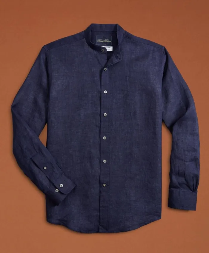 Brooks Brothers Sport Shirts Golden Fleece Regent Fit Band Collar Linen Sport Shirt Navy 8211 Men Brooks Brothers Sport Shirts Golden Fleece Regent Fit Band Collar Linen Sport Shirt Navy 8211 Men