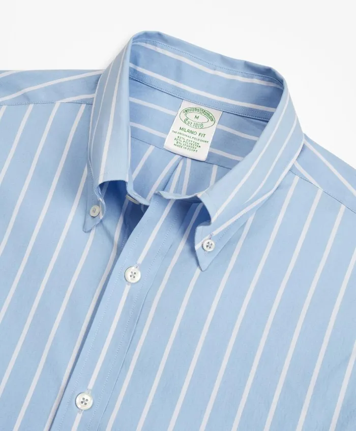 Brooks Brothers Sport Shirts Milano SlimFit Sport Shirt Performance Series With COOLMAX Ground Stripe Vista Blue 8211 Men Brooks Brothers Sport Shirts Milano SlimFit Sport Shirt Performance Series With COOLMAX Ground Stripe Vista Blue 8211 Men