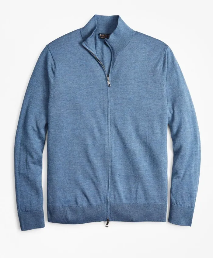 Brooks Brothers Sweaters BrooksTech Merino Wool FullZip Sweater Denim Heather 8211 Men