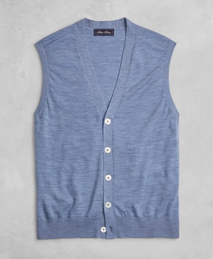Brooks Brothers Sweaters Golden Fleece 3D Knit FineGauge Merino ButtonFront Vest Denim Blue 8211 Men Brooks Brothers Sweaters Golden Fleece 3D Knit FineGauge Merino ButtonFront Vest Denim Blue 8211 Men