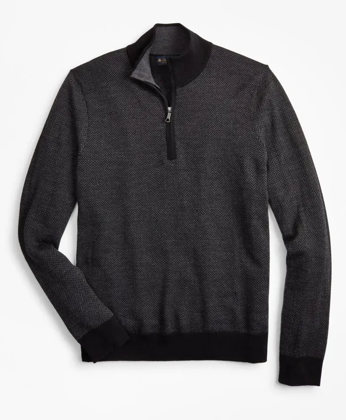 Brooks Brothers Sweaters Washable Merino Wool Herringbone HalfZip Black 8211 Men Brooks Brothers Sweaters Washable Merino Wool Herringbone HalfZip Black 8211 Men