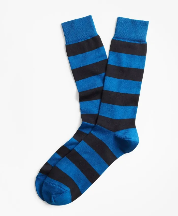 Brooks Brothers Underwear and Socks Stripe Crew Socks Light Bluenavy 8211 Men
