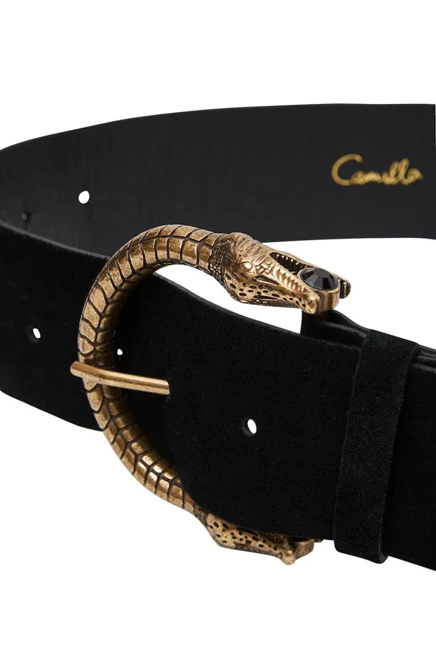 Camilla Belts Women Long Suede Buckle Belt Solid Black