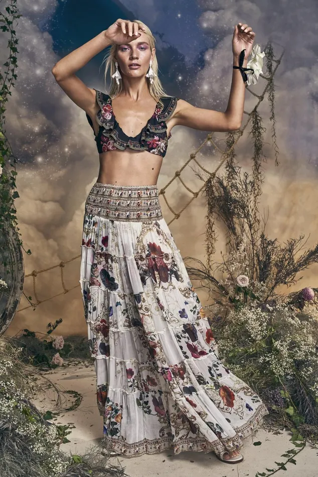 Camilla Flowy Dresses Women Sheer Tiered Maxi Skirt Fairy Godmother