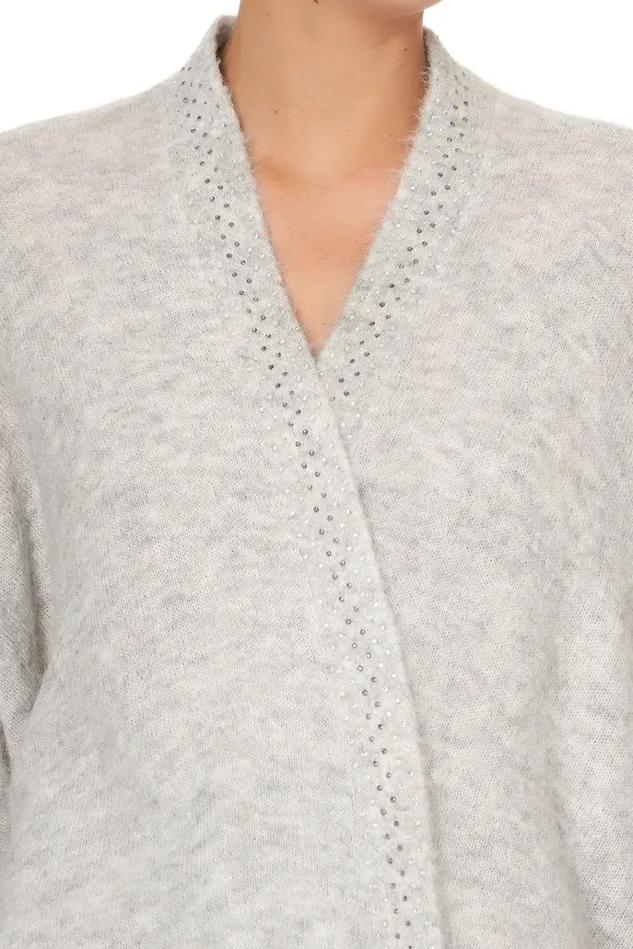 Camilla Knitwear Women Soft Knit Poncho With Embroidery Grey Istenanya