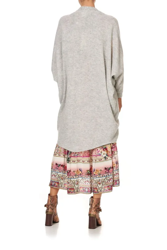 Camilla Knitwear Women Soft Knit Poncho With Embroidery Grey Istenanya