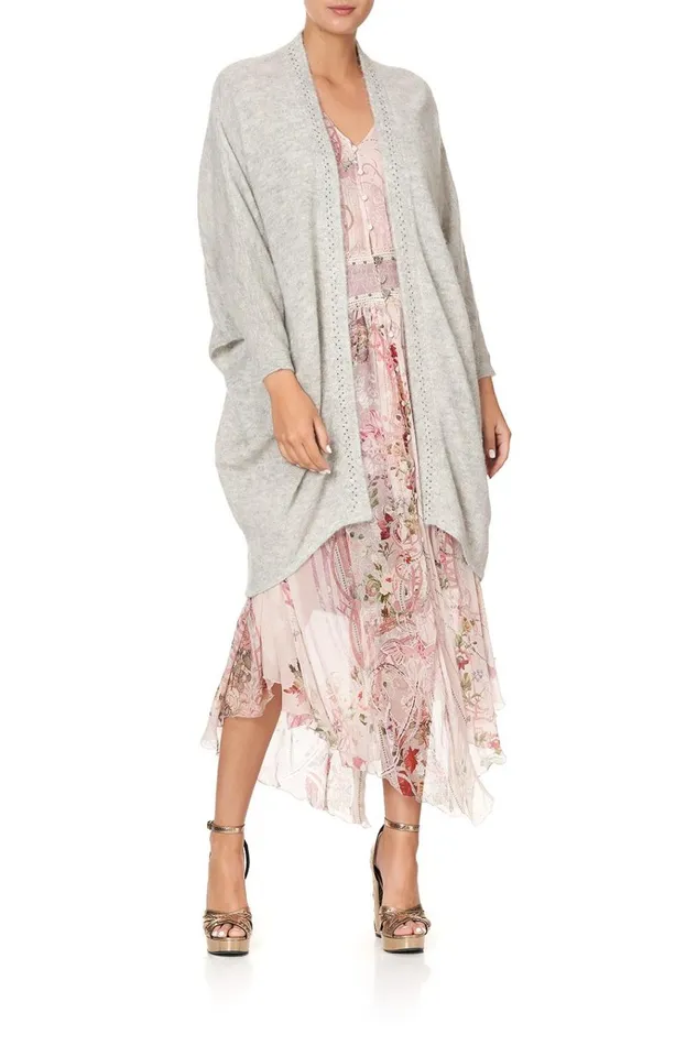 Camilla Knitwear Women Soft Knit Poncho With Embroidery Grey Istenanya
