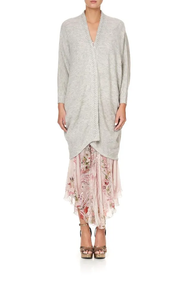 Camilla Knitwear Women Soft Knit Poncho With Embroidery Grey Istenanya