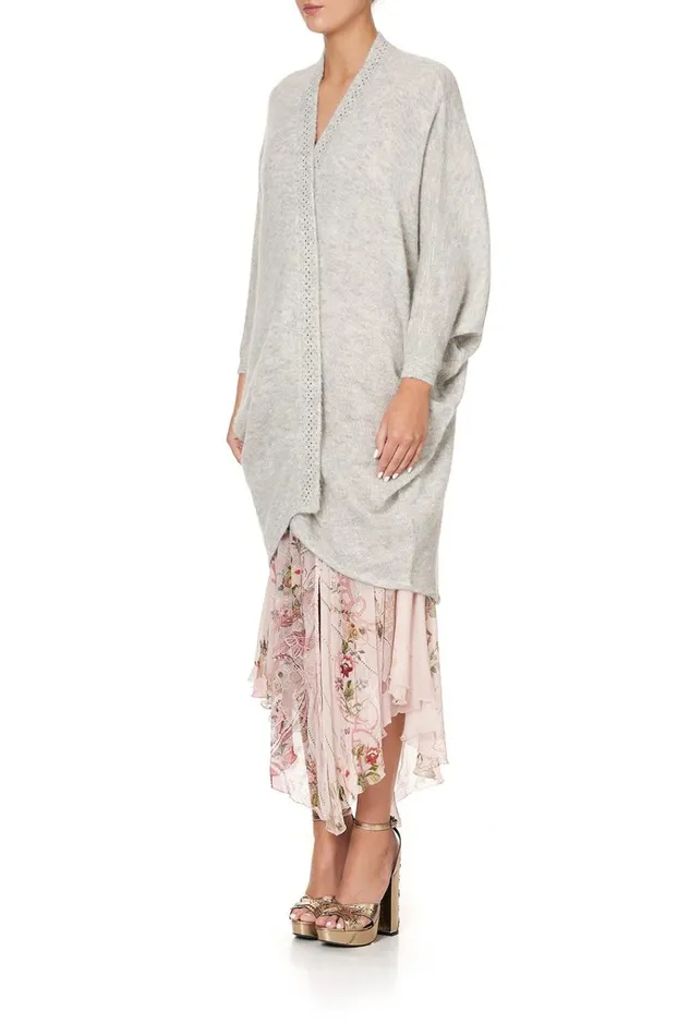 Camilla Knitwear Women Soft Knit Poncho With Embroidery Grey Istenanya