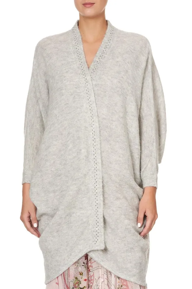 Camilla Knitwear Women Soft Knit Poncho With Embroidery Grey Istenanya