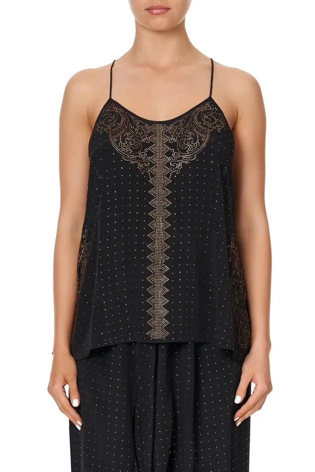 Camilla Modest Clothing Women T Back Shoestring Top Luxe Black