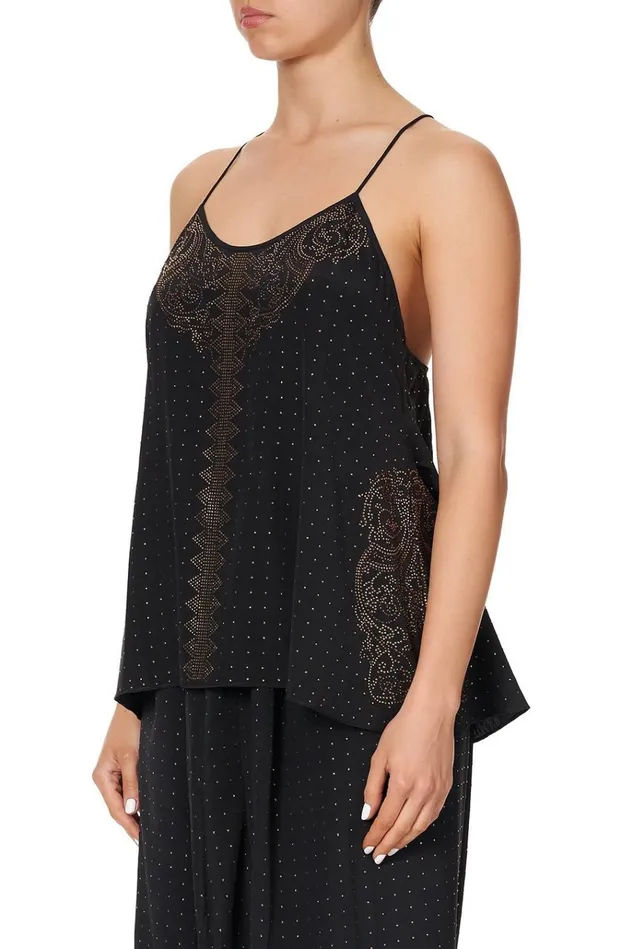 Camilla Modest Clothing Women T Back Shoestring Top Luxe Black