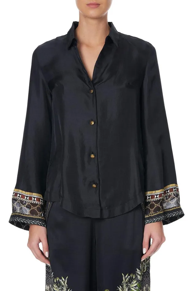 Camilla Tops Women Button Down Shirt With Contrast Botanical Chronicles