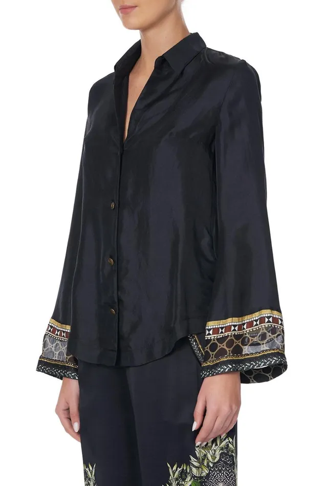 Camilla Tops Women Button Down Shirt With Contrast Botanical Chronicles