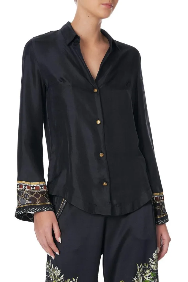 Camilla Tops Women Button Down Shirt With Contrast Botanical Chronicles