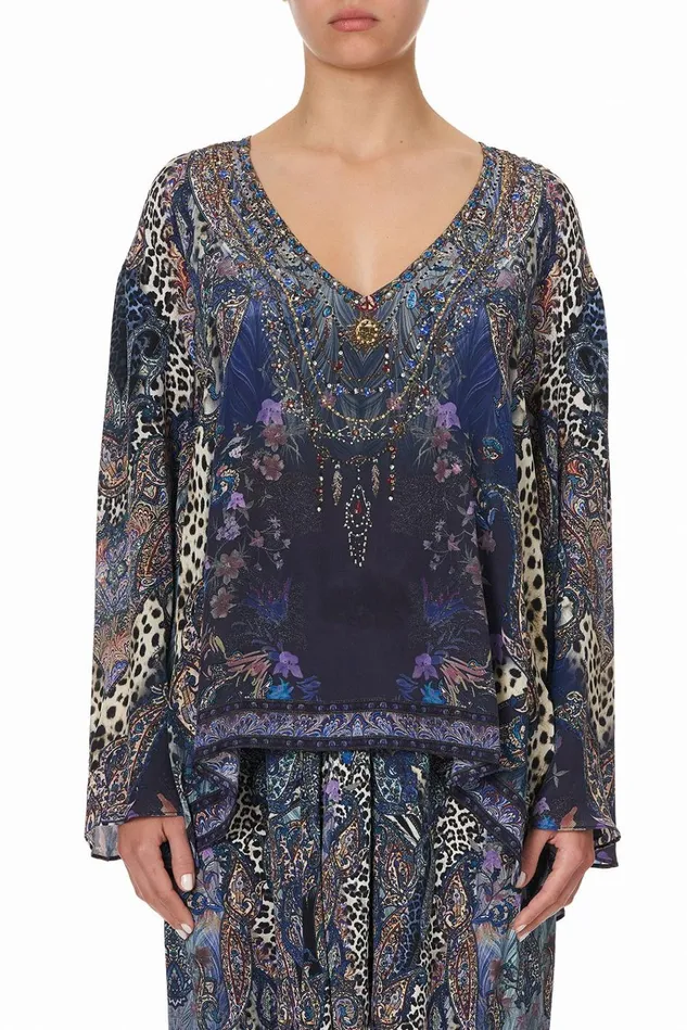 Camilla Tops Women V Neck ALine Blouse Festival Express