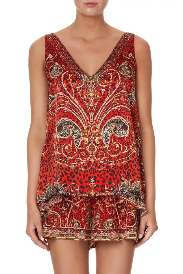 Camilla Tops Women V Neck Curved Hem Cami Slave To The Rhythm