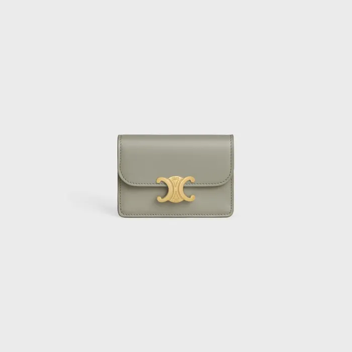 Card Holder With Flap Triomphe In Shiny Calfskin Green Clay Women CELINE CARD HOLDERS Card Holder With Flap Triomphe In Shiny Calfskin Green Clay Women CELINE CARD HOLDERS