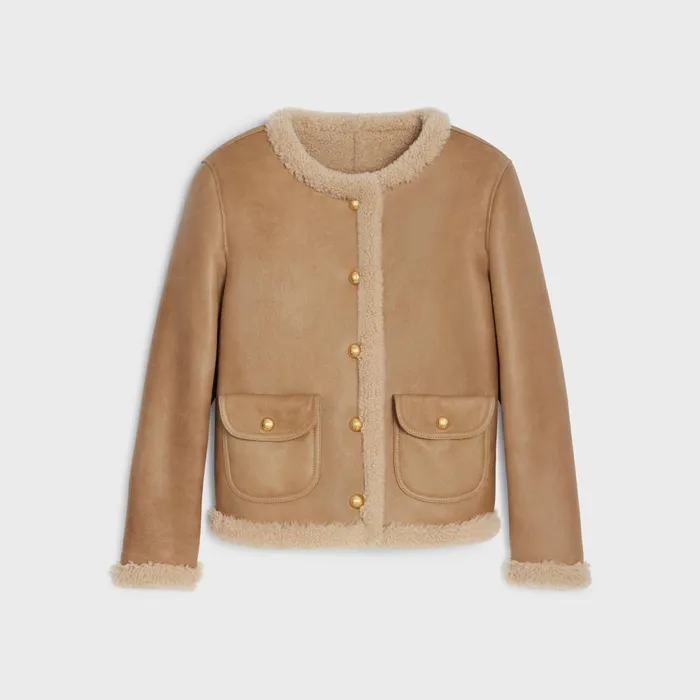 Cardigan Jacket In Curly Shearling Lambskin Cognac Cream Women CELINE LEATHER AND SHEARLING Cardigan Jacket In Curly Shearling Lambskin Cognac Cream Women CELINE LEATHER AND SHEARLING