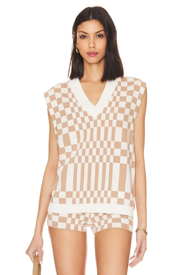 Carice Checkered Vest Nude and White Women Lovers and Friends Sweaters and Knits Carice Checkered Vest Nude and White Women Lovers and Friends Sweaters and Knits