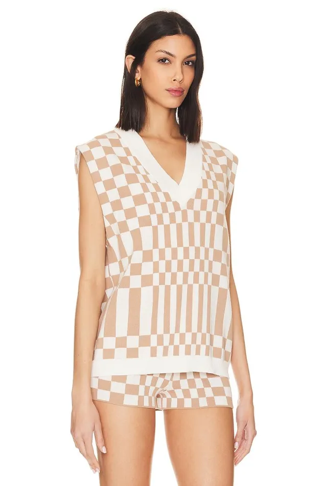 Carice Checkered Vest Nude and White Women Lovers and Friends Sweaters and Knits
