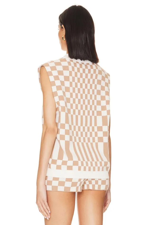 Carice Checkered Vest Nude and White Women Lovers and Friends Sweaters and Knits