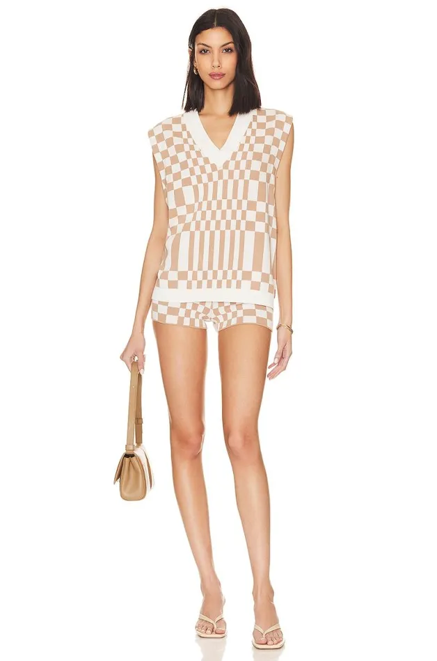 Carice Checkered Vest Nude and White Women Lovers and Friends Sweaters and Knits