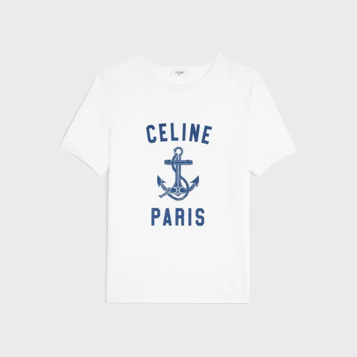 Celine 70039S Anchor TShirt In Cotton Jersey Off White Navy Women CELINE TSHIRTS AND SWEATSHIRTS Celine 70039S Anchor TShirt In Cotton Jersey Off White Navy Women CELINE TSHIRTS AND SWEATSHIRTS